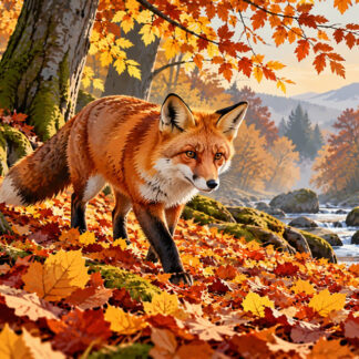 Animals: Autumn Fox in a Golden Woodland