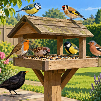 Birds: Colourful Gardens Birds at Feeder