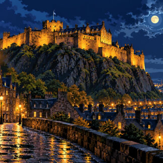 Famous Buildings: Edinburgh Castle by Moonlight Famous Buildings: Edinburgh Castle by Moonlight