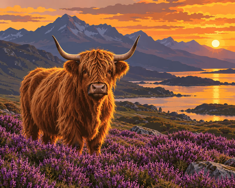 Highland Cattle Sunset Serenade