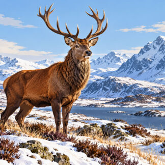 Animals: Majestic Stag in Snowy Highlands