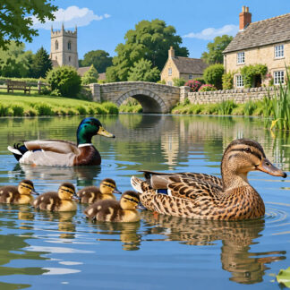 Birds: Mallards on a Village Pond