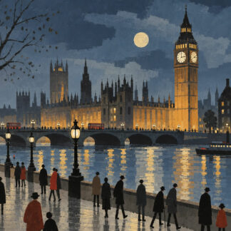 Famous Buildings: Moonlit Westminster on the Thames