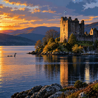 Famous Buildings: Sunset Castle Over Loch Ness Famous Buildings: Sunset Castle Over Loch Ness
