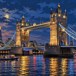 Famous Buildings: Tower Bridge Under a Moonlit London Sky