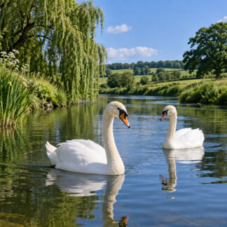 Birds: Tranquil Swans on an English River