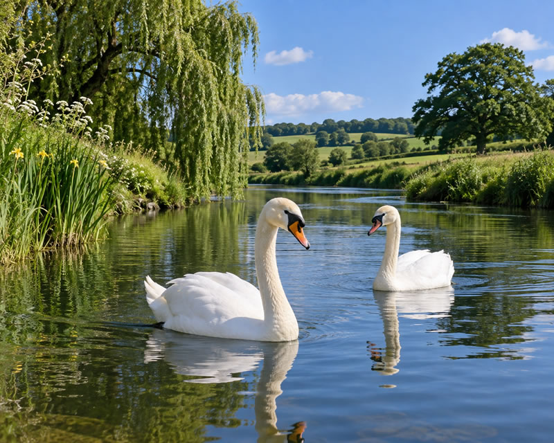 Tranquil Swans on an English River