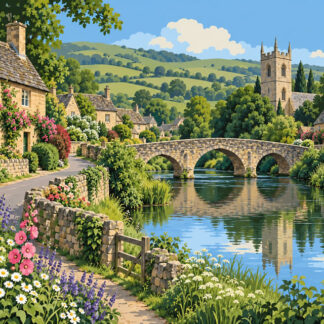 Rivers: Village by the Old Stone Bridge