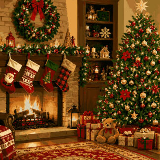 Christmas: Christmas Tree and Fireplace