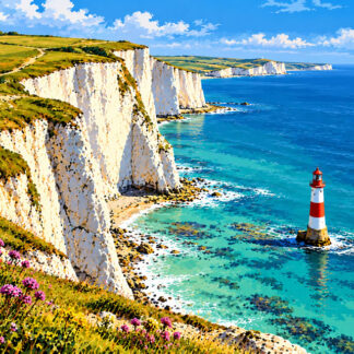 Coastal: Beachy Head Lighthouse by Chalk Cliffs
