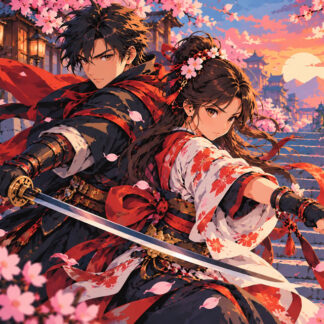 Anime: Cherry Blossom Samurai at Dusk Anime: Cherry Blossom Samurai at Dusk