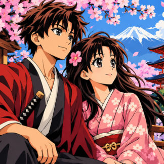 Anime: Cherry Blossoms by the Pagoda Anime: Cherry Blossoms by the Pagoda