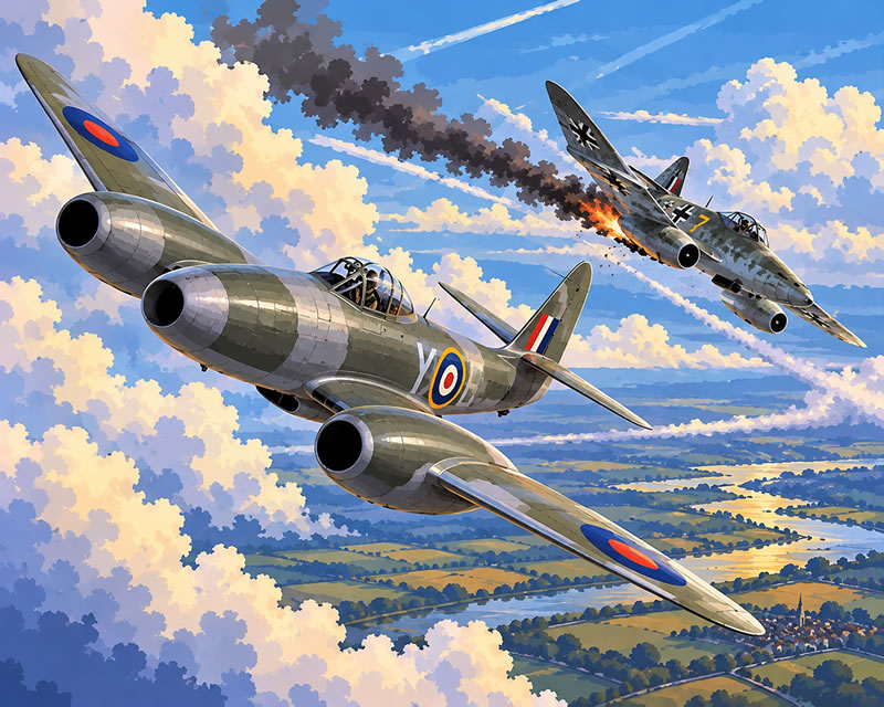 Dramatic Jet Dogfight Over Patchwork Countryside