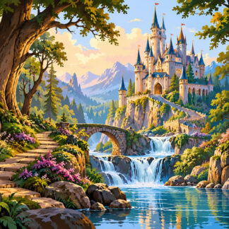Fantasy: Enchanted Castle Valley Waterfall Fantasy: Enchanted Castle Valley Waterfall