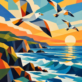 Abstract: Geometric Seabirds Over a Sunset Coast Abstract: Geometric Seabirds Over a Sunset Coast