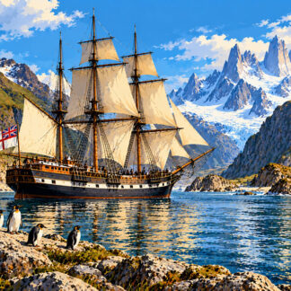 Ships: HMS Beagle in a Glacier Fjord