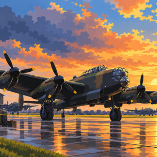 Military: Lancaster Sunset Over Wet Airfield