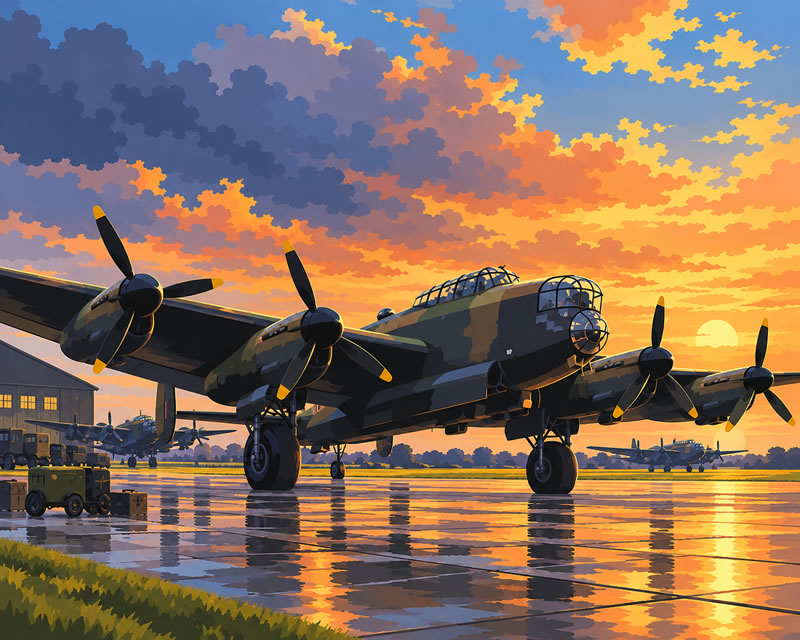 Lancaster Sunset Over Wet Airfield