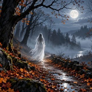 Horror: Moonlit Ghost in the Autumn Forest