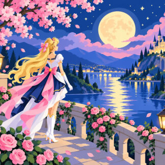 Anime: Moonlit Lakeside Castle Garden