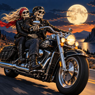 Horror: Moonlit Skeleton Bikers on the Canyon Road