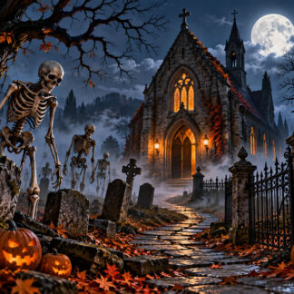 Horror: Moonlit Skeletons at the Gothic Chapel