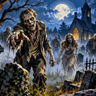 Horror: Moonlit Zombie Cemetery Approach