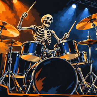 Horror: Skeleton Drummer Under Stage Lights