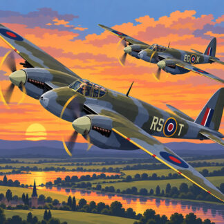 Military: Sunset Mosquito Formation Over the Countryside