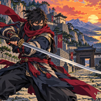 Anime: Sunset Ronin at the Castle Gate