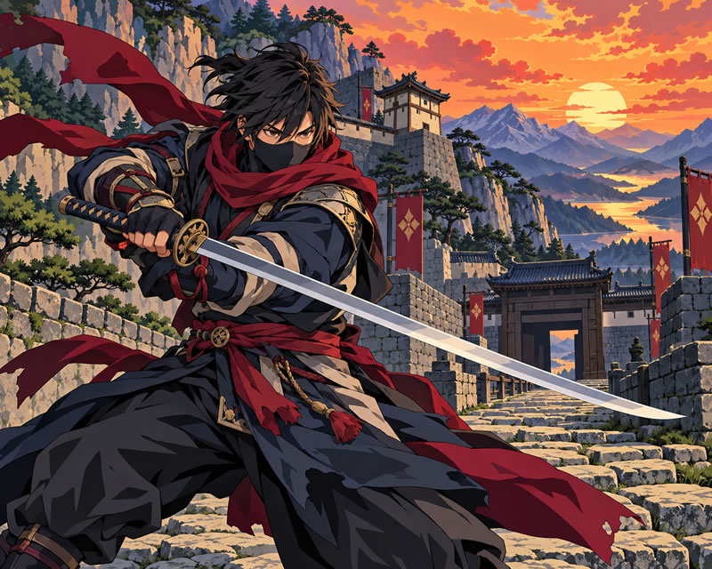 Sunset Ronin at the Castle Gate