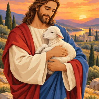 Christian: Sunset Shepherd with Lamb
