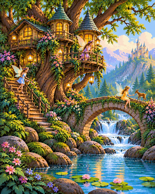 Whimsical Fairy Treehouse Village