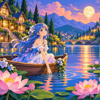 Anime: lillies at pond