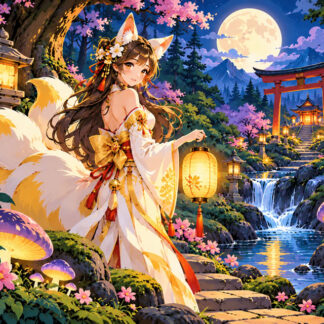 Anime: waterfall at night